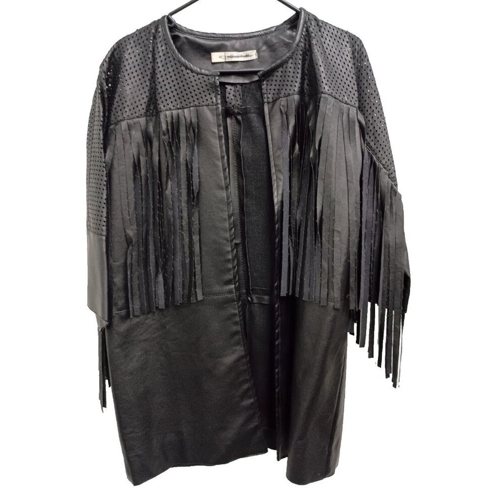 Miranda & Moca Womens Moto Cowgirl Jacket‎ Small Faux Leather Fringe Laser Cut